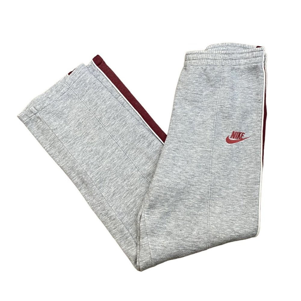 Vintage 70s Nike Gray Burgundy Track Pants‎ Women's Sz M Strips Embroidered Logo